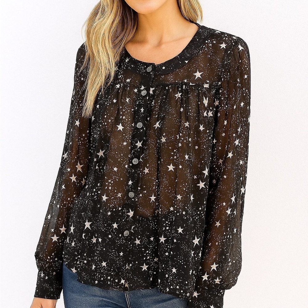 ModCloth sheer black blouse with stars S